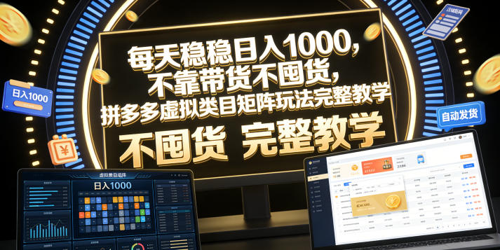 每天稳稳日入1000，不靠带货不囤货，拼多多虚拟类目矩阵玩法完整教学【揭秘】-仙女副业网