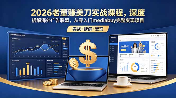 2026老董赚美刀实战课程,深度拆解海外广告联盟,从零入门mediabuy完整变现项目-仙女副业网