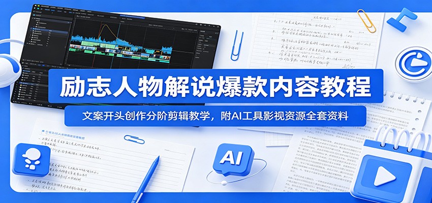 励志人物解说爆款内容教程:文案开头创作分阶剪辑教学,附AI 工具影视资源全套资料-仙女副业网