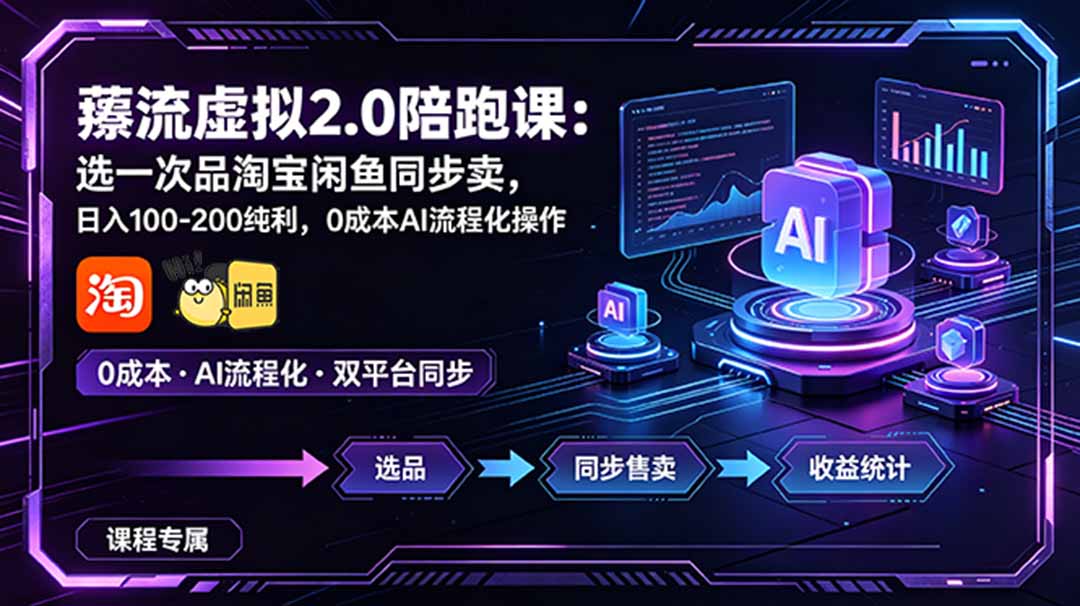 薅流虚拟2.0陪跑课:选一次品淘宝闲鱼同步卖,日入100-200纯利,0成本AI流程化操作-仙女副业网