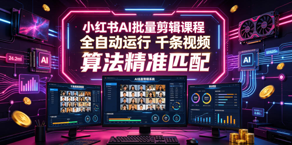 小红书AI批量剪辑课程,24小时全自动运行,解放双手专注运营,千条视频批量处理,小红书算法精准匹配-仙女副业网