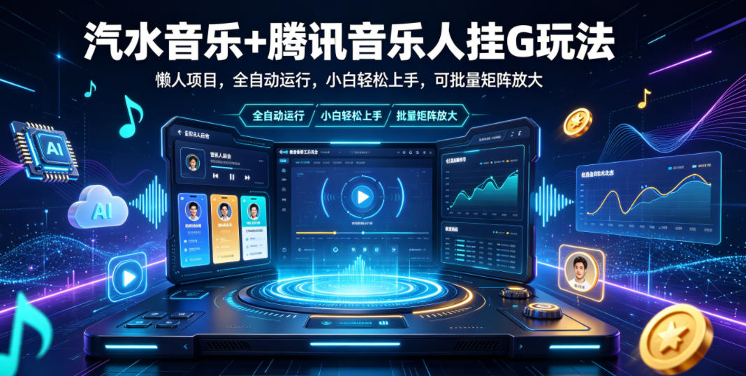 汽水音乐+腾讯音乐人挂G玩法,懒人项目,全自动运行,小白轻松上手,可批量矩阵放大【揭秘】-仙女副业网