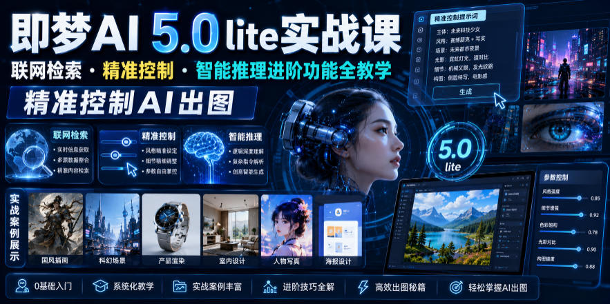 即梦AI 5.0 lite实战课,联网检索・精准控制・智能推理进阶功能全教学,精准控制AI出图-仙女副业网