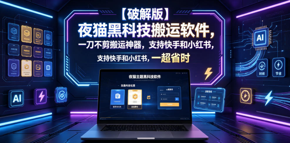 【破解版】夜猫黑科技搬运软件,一刀不剪搬运神器,支持快手和小红书,一键搬运超省时!-仙女副业网