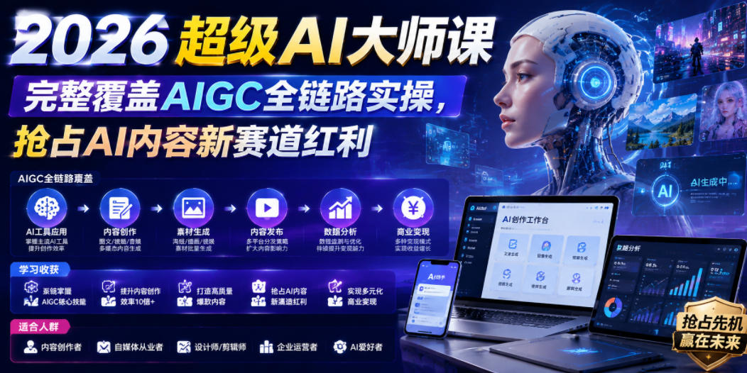 2026超级AI大师课,完整覆盖AIGC全链路实操,抢占AI内容新赛道红利-仙女副业网