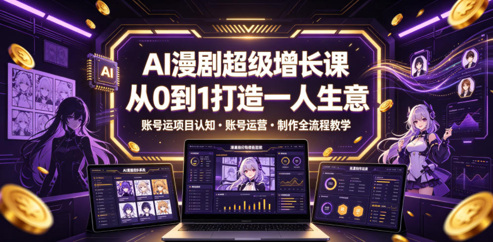 AI漫剧超级增长课,从0到1打造一人生意,项目认知・账号运营・制作全流程教学-仙女副业网
