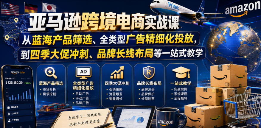 亚马逊跨境电商实战课,从蓝海产品筛选、全类型广告精细化投放,到四季大促冲刺、品牌长线布局等一站式教学(更新6月)-仙女副业网