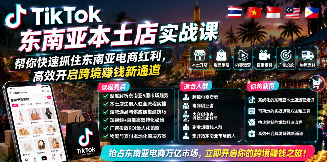 TikTok东南亚本土店实战课，帮你快速抓住东南亚电商红利，高效开启跨境賺钱新通道-仙女副业网
