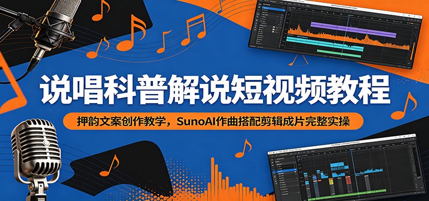 说唱科普解说短视频教程:押韵文案创作教学,SunoAI作曲搭配剪辑成片完整实操-仙女副业网