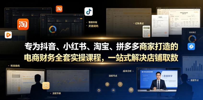 专为抖音、小红书、淘宝、拼多多商家打造的电商财务全套实操课程，一站式解决店铺取数、记账、报税全流程难题-仙女副业网