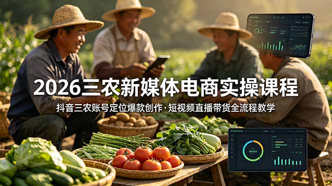 2026三农新媒体电商实操课程:抖音三农账号定位爆款创作,短视频直播带货全流程教学-仙女副业网