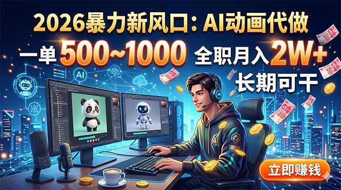 2026暴力新风口:AI动画代做,一单500~1000,全职月入2W+,长期可干-仙女副业网