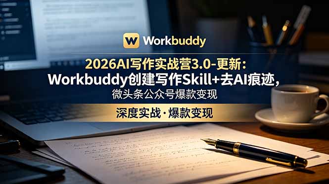 2026AI写作实战营3.0-更新:Workbuddy创建写作Skill+去AI痕迹,微头条公众号爆款变现-仙女副业网