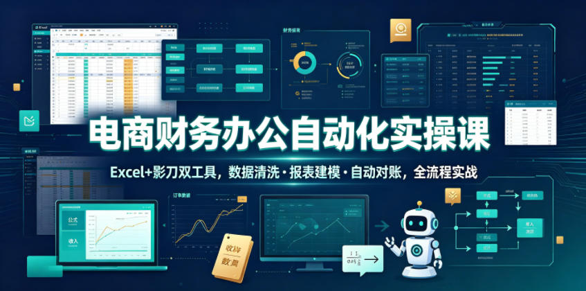 电商财务办公自动化实操课，Excel+影刀双工具，数据清洗・报表建模・自动对账，全流程实战-仙女副业网