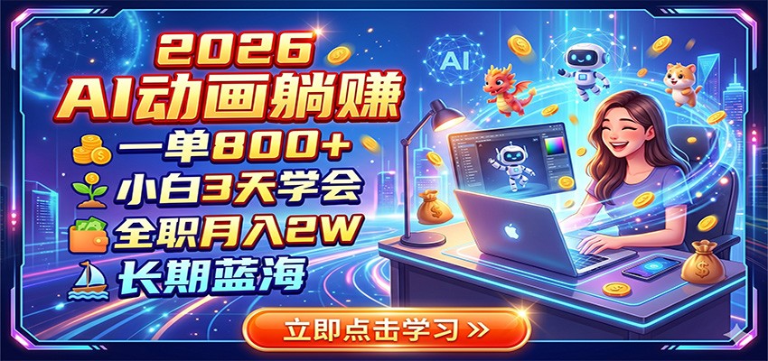 2026 AI动画躺赚:一单800+,小白3天学会,全职月入2W,长期蓝海-仙女副业网