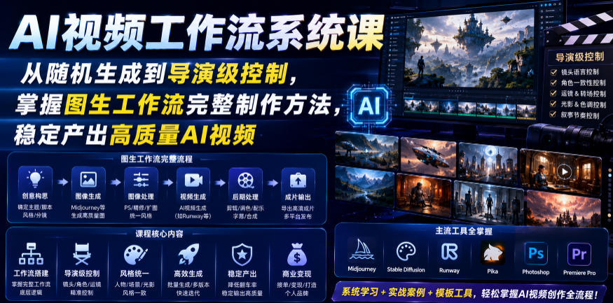 AI视频工作流系统课，从随机生成到导演级控制，掌握图生工作流完整制作方法，稳定产出高质量AI视频-仙女副业网