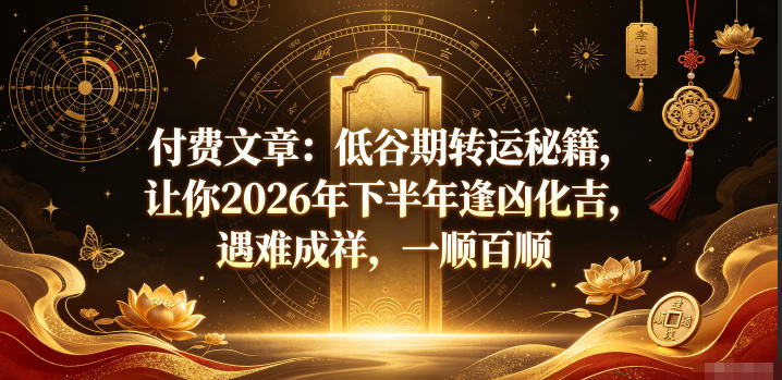 付费文章：低谷期转运秘籍，让你2026年下半年逢凶化吉，遇难成祥，一顺百顺-仙女副业网