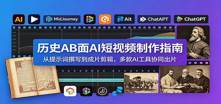 历史AB面AI短视频制作指南:从提示词撰写到成片剪辑,多款AI工具协同出片-仙女副业网