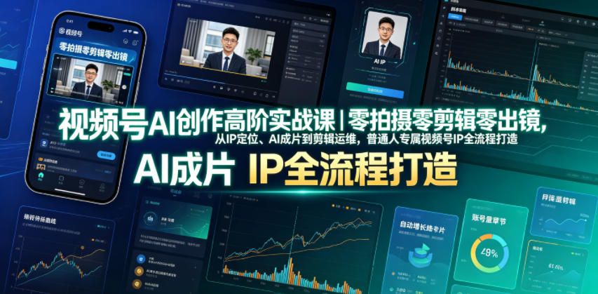 视频号AI创作高阶实战课｜零拍摄零剪辑零出镜，从IP定位、AI成片到剪辑运维，普通人专属视频号IP全流程打造-仙女副业网