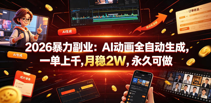 2026暴力副业：AI动画全自动生成，一单上千，月稳2W，永久可做【揭秘】-仙女副业网