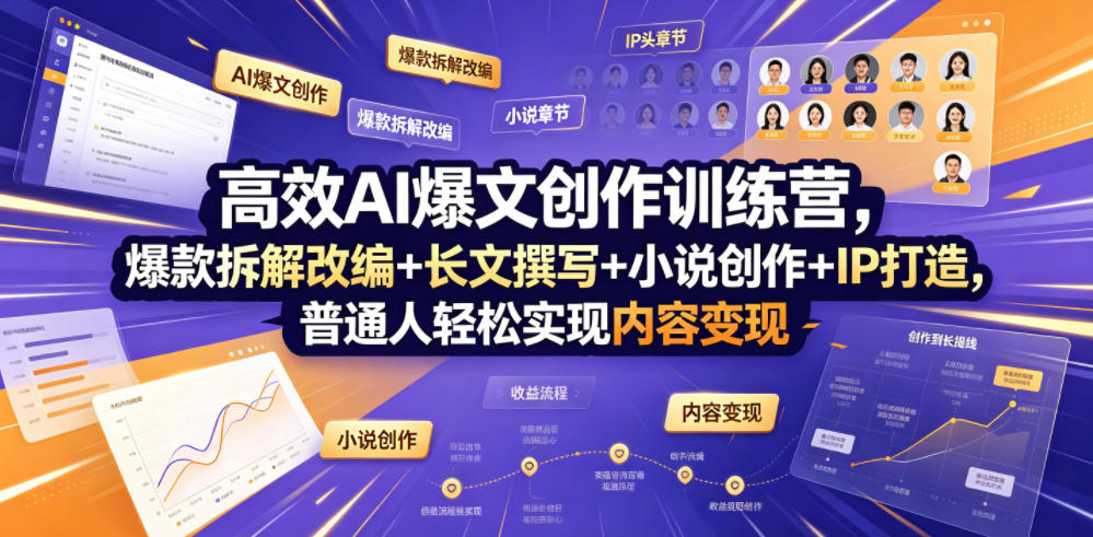 高效AI爆文创作训练营，爆款拆解改编+长文撰写+小说创作+IP打造，普通人轻松实现内容变现-仙女副业网