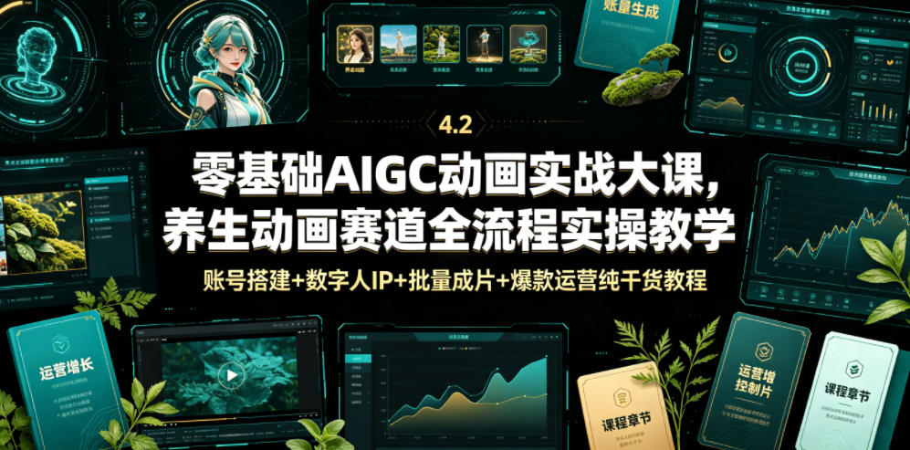 零基础AIGC动画实战大课，养生动画赛道全流程实操教学，账号搭建+数字人IP+批量成片+爆款运营纯干货教程-仙女副业网