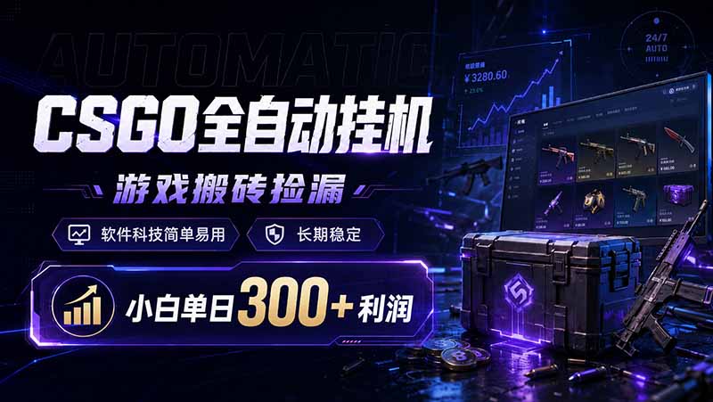 CSGO全自动挂机，游戏搬砖捡漏，软件科技简单易用，长期稳定，小白单日300+利润-仙女副业网