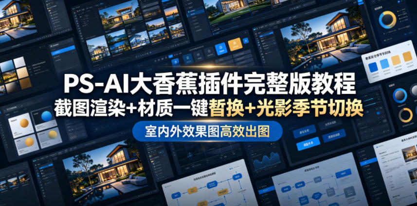 PS-AI大香蕉插件完整版教程，截图渲染+材质一键替换+光影季节切换，室内外效果图高效出图高阶课程-仙女副业网