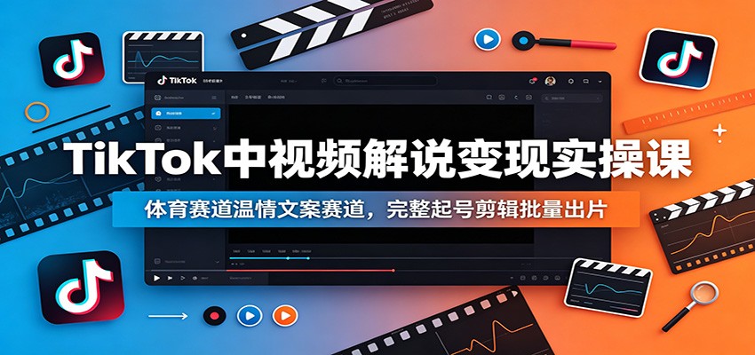 TikTok中视频解说变现实操课：体育赛道温情文案赛道，完整起号剪辑批量出片-仙女副业网