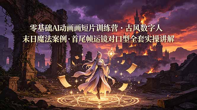 零基础AI动画短片训练营，古风数字人末日魔法案例，首尾帧运镜对口型全套实操讲解-仙女副业网