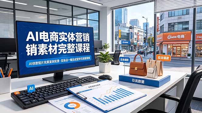 AI电商实体营销素材完整课程，AI创意短片完美复刻实景，实体店一键生成宣传引流短视频-仙女副业网