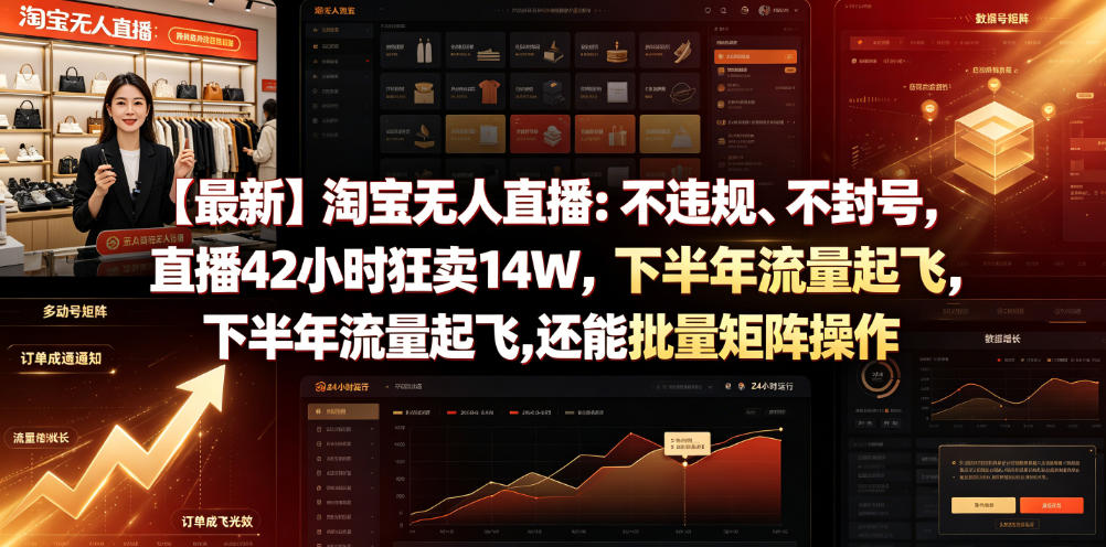 【最新】淘宝无人直播：不违规、不封号，直播42小时狂卖14W，下半年流量起飞，还能批量矩阵操作【揭秘】-仙女副业网