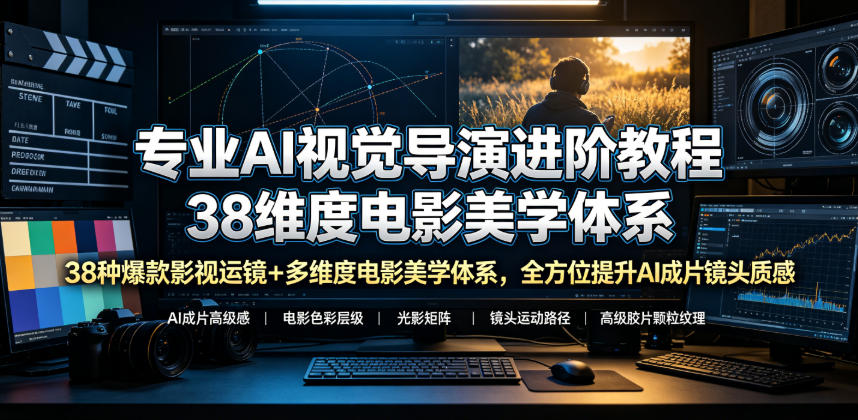 专业AI视觉导演进阶教程，38种爆款影视运镜+多维度电影美学体系，全方位提升AI成片高级感与镜头质感-仙女副业网