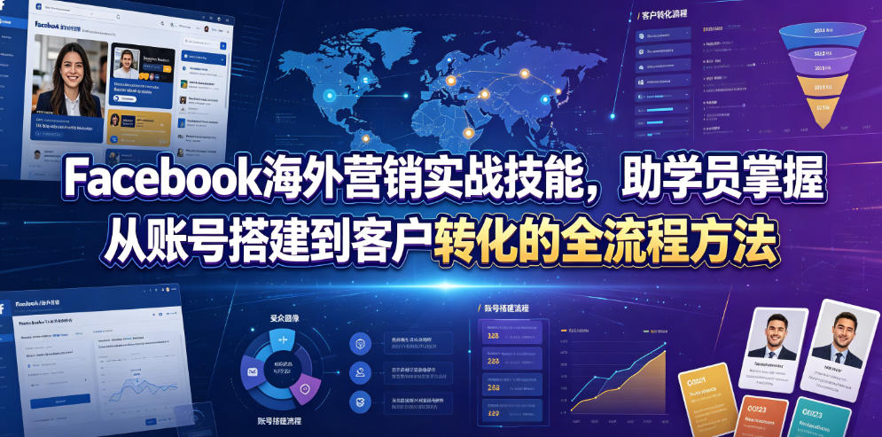 Facebook海外营销实战技能，助学员掌握从账号搭建到客户转化的全流程方法-仙女副业网