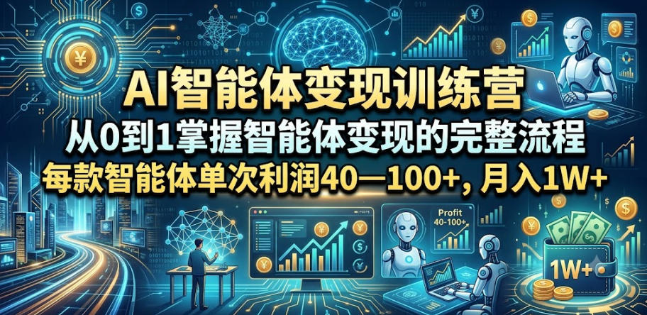 AI智能体变现训练营，从0到1掌握智能体变现的完整流程，每款智能体单次利润40—100+，月入1W+-仙女副业网