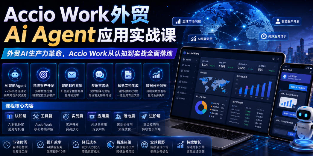 Accio Work外贸Ai Agent应用实战课，外贸AI生产力革命，Accio Work从认知到实战全面落地-仙女副业网