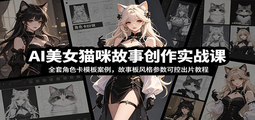 AI美女猫咪故事创作实战课：全套角色卡模板案例，故事板风格参数可控出片教程-仙女副业网