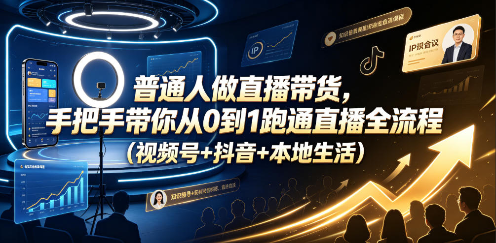 普通人做直播带货，手把手带你从0到1跑通直播全流程(视频号+抖音+本地生活)-仙女副业网