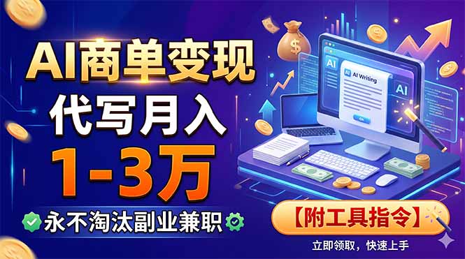 AI商单变现,靠代写月入1-3万,永不淘汰副业兼职【附工具指令】-仙女副业网