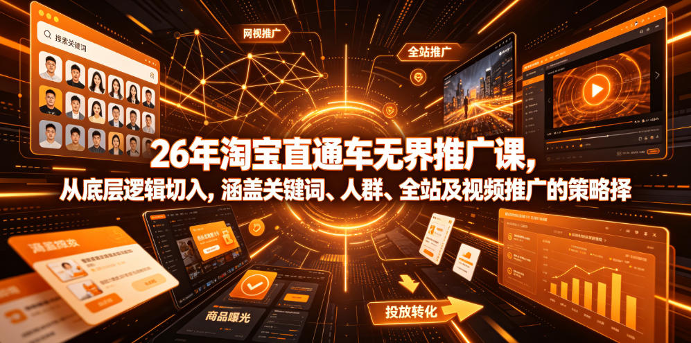26年淘宝直通车无界推广课，从底层逻辑切入，涵盖关键词、人群、全站及视频推广的策略选择-仙女副业网