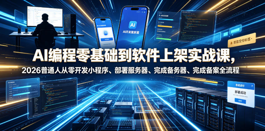 AI编程零基础到软件上架实战课，2026普通人从零开发小程序、部署服务器、完成备案全流程项目落地教程-仙女副业网