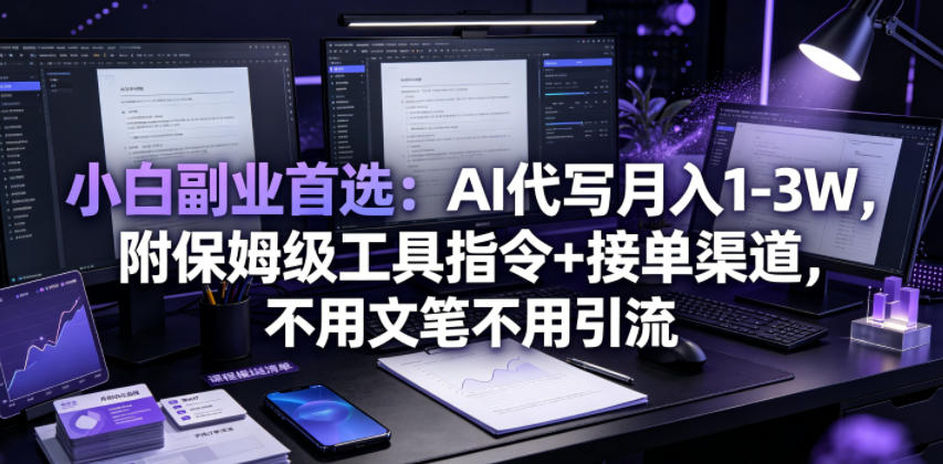 小白副业首选：AI代写月入1-3W，附保姆级工具指令+接单渠道，不用文笔不用引流【揭秘】-仙女副业网