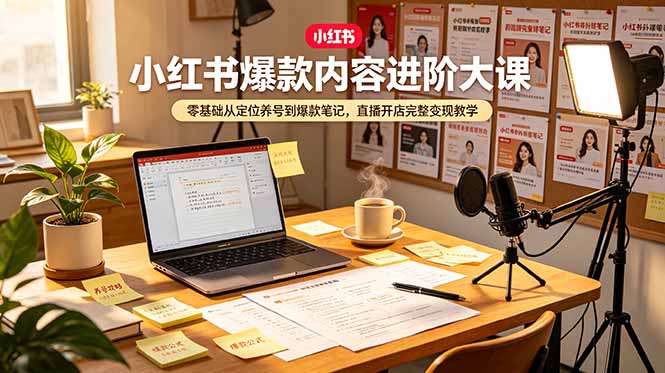小红书爆款内容进阶大课,零基础从定位养号到爆款笔记,直播开店完整变现教学-仙女副业网