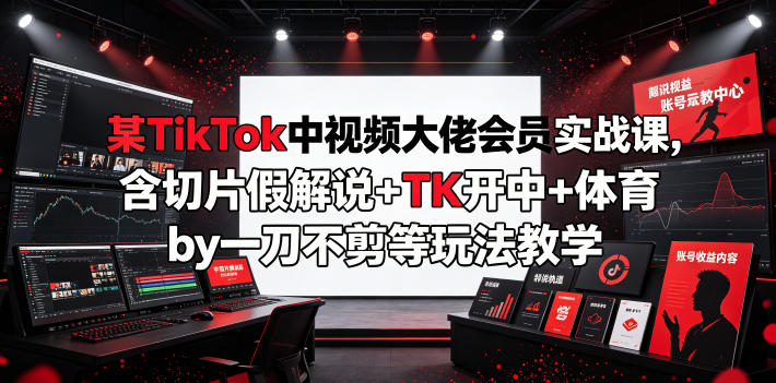 某TikTok中视频大佬会员实战课，含切片假解说+TK开中+体育by一刀不剪等玩法教学-仙女副业网