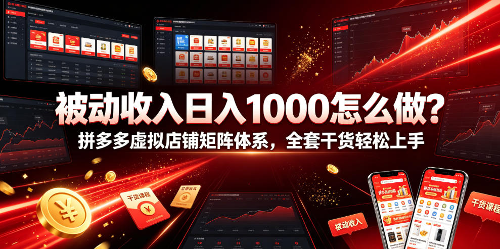 被动收入日入1000怎么做?拼多多虚拟店铺矩阵体系,全套干货轻松上手【揭秘】-仙女副业网