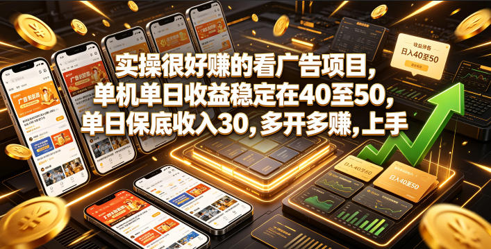 实操很好賺的看广告项目，单机单日收益稳定在40至50，单日保底收入30，多开多賺，上手就能变现【揭秘】-仙女副业网
