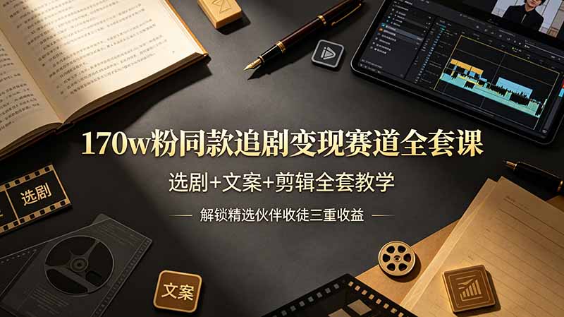 170w粉博主同款追剧变现赛道全套课，选剧+文案+剪辑全套教学，解锁精选伙伴收徒三重收益-仙女副业网