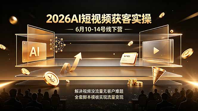 2026AI短视频获客实操6月10-14号线下营,解决视频没流量无客户难题,全套脚本模板实现流量变现-仙女副业网