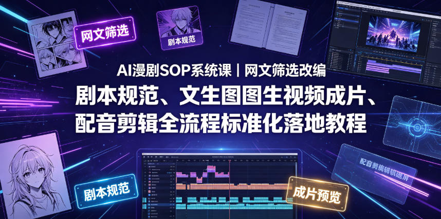 AI漫剧SOP系统课|网文筛选改编、剧本规范、文生图图生视频成片、配音剪辑全流程标准化落地教程-仙女副业网