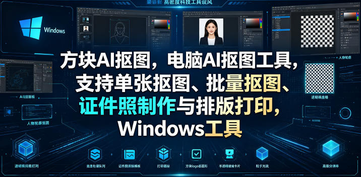 方块AI抠图,电脑AI抠图工具,支持单张抠图、批量抠图、证件照制作与排版打印,Windows工具-仙女副业网